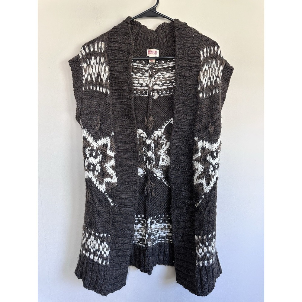 Nordic Scandinavian Chunky Knitted Sleeveless Sweater Shrug Cardigan Brown Snow